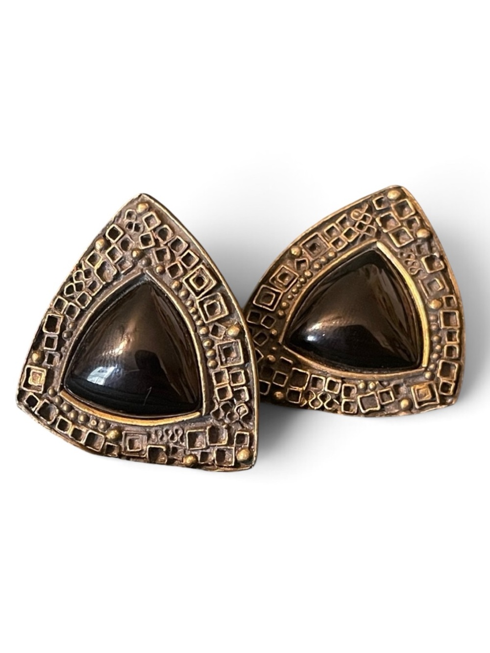 Vintage Lazuli Byzantine Revival Style Oversized Statement Clip On Earrings